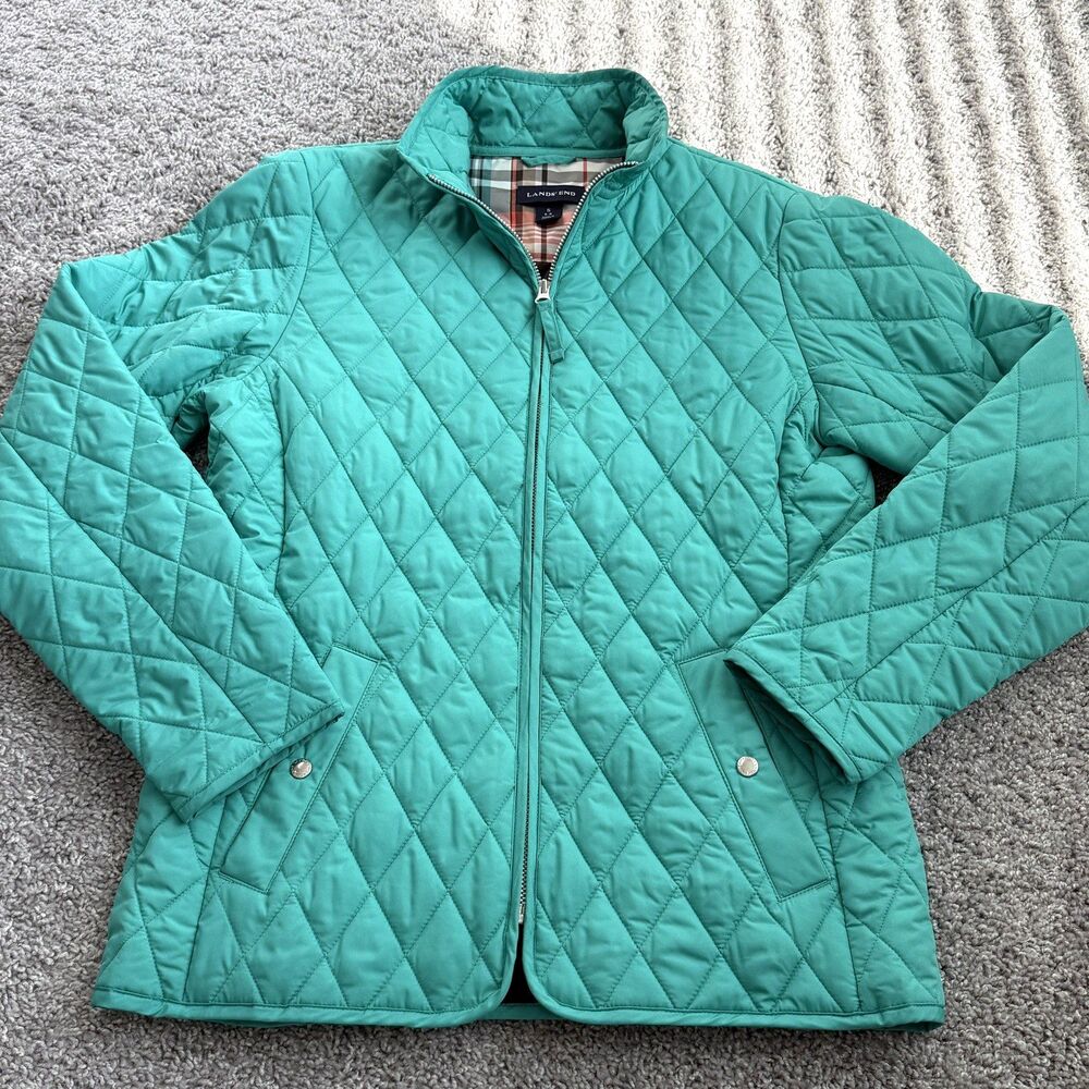 Lands' End Diamond Quilted Teal Women's Small Lightweight Jacket Zip Up Coat